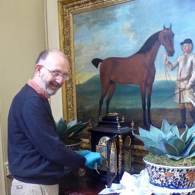 Initial winding and set-up of clock on return to Goodwood House.